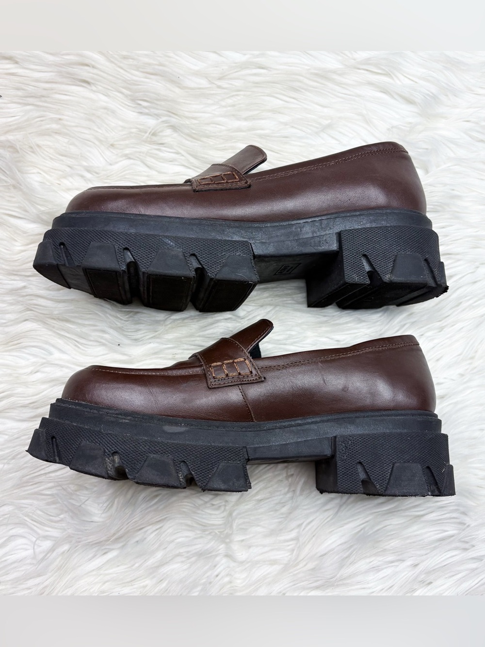 Alohas Trailblazer Loafer Lug Sole Platform Penny Coffee Brown Leather 40 US 9 - Picture 6 of 11